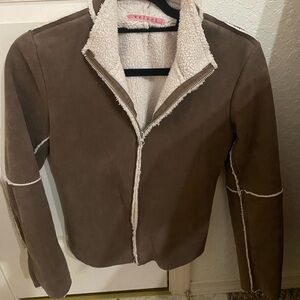 Velvet Brown Teddy Jacket with Cream Accents